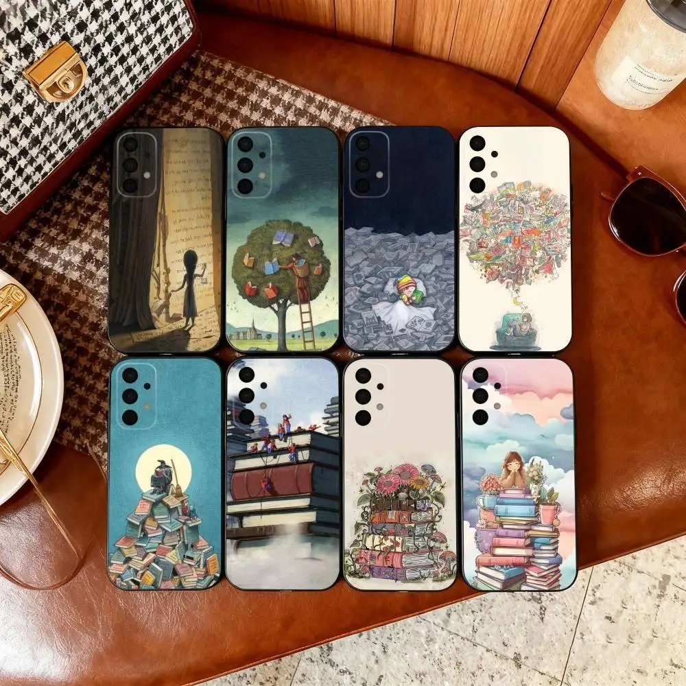 

illustration Read Books Phone Case For Samsung Galaxy A73,A72,A71,A70,A53,A52,A51,Soft Silicone Black Cover