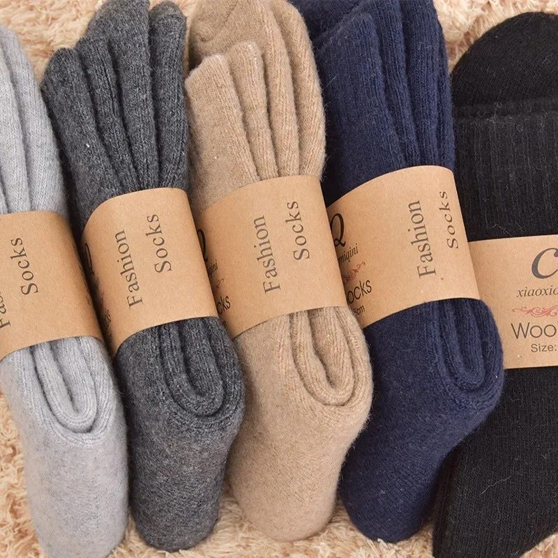 Super Thicken Merino Wool Socks Male Unisex Winter Warm Thermal Cashmere Socks Fleece Terry Loop Middle Tube Socks High Quality