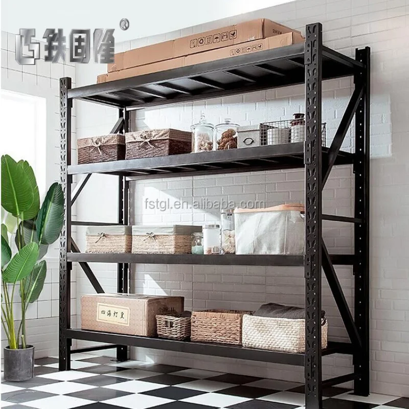 (customized)Good Warehouse Storage Shelf Kitchen Rack Garage Shelving Commercial Metal PVC Food Container Iron Storage Holders &