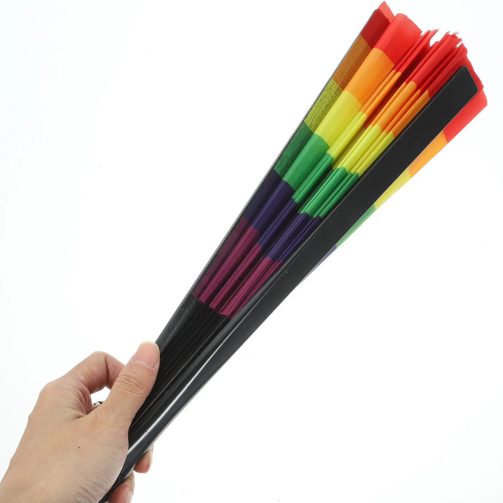 

Colorful Hand Folding Fan Rainbow Design Smooth Opening Closing Plastic Material for Dance Performance Carnival Cosplay Church