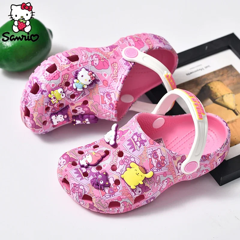 Sanrio Hello Kitty Children Slippers Summer Slippers Cinnamoroll Outdoor Beach Holey Shoes Sandals Kuromi Kid Flip Flops Girl