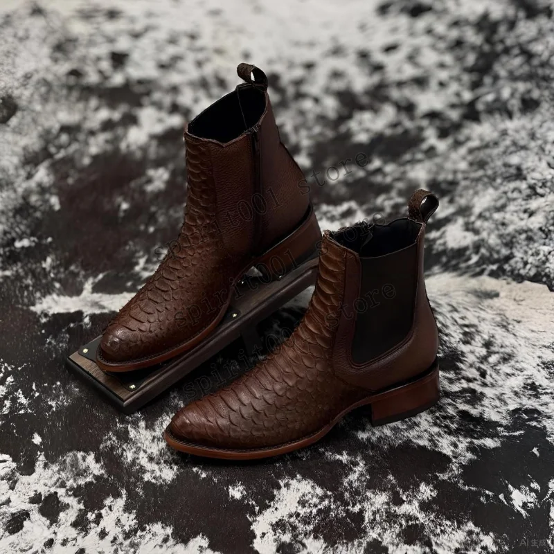 Retro Medieval Cosplay Round-toe Chunky Heel Large Size Men's Western Chelsea Boots Mid-heel Low-top Boots Halloween Party Shoes