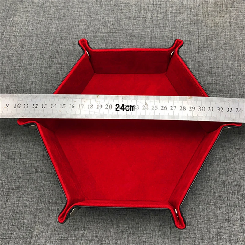 Foldable Dice Tray Box PU Leather Flannel Dice Game Plate Hexagon Folding Tray Home Desktop Decoration Coin Key Storage Tray