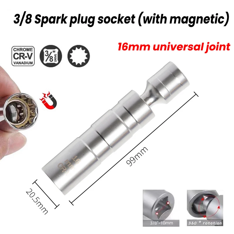 2Pcs 14/16mm Car Reparing Tool Spark Plug Socket With Magnetic Thin Wall Universal Joint Spark Plug Socket 3/8