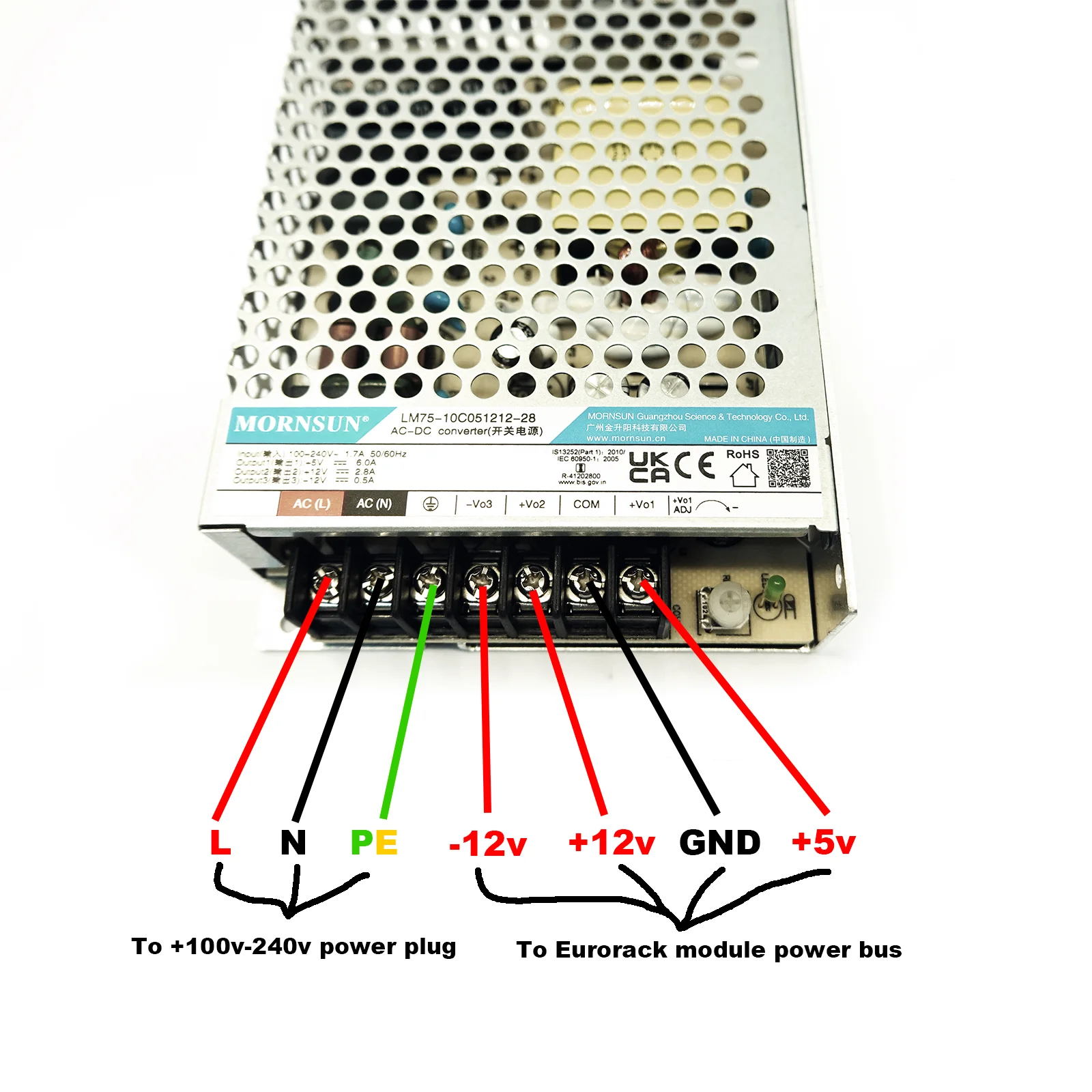 Power Supply for Eurorack Mornsun LM75-10C051212-28 Three-channel Switching modular synthesizer system+5v +12v -12v