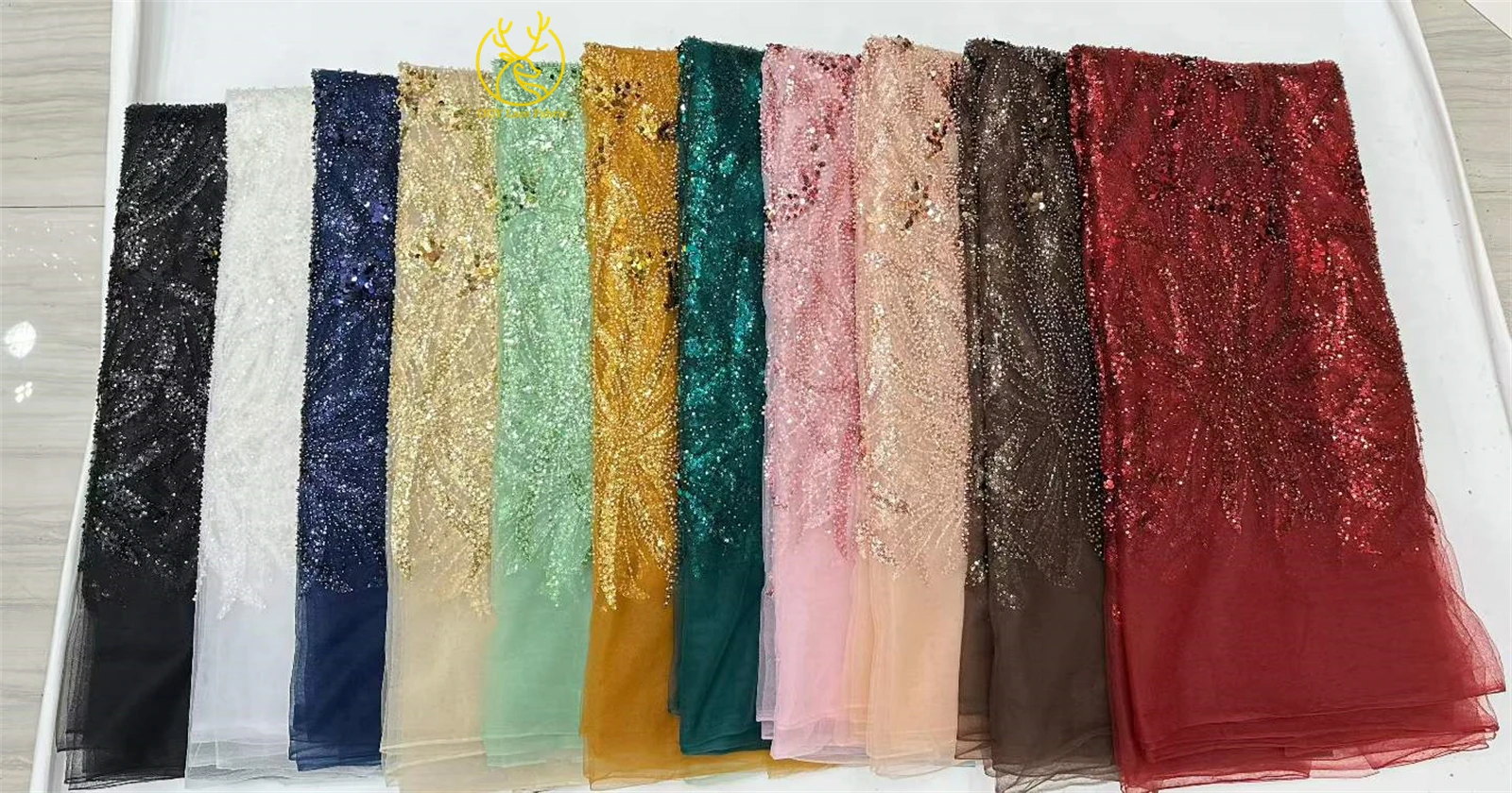 2026 Afrikanischer Pailletten-Perlen-Spitzenstoff Nigerianischer Hochwertiger Pailletten-Tüll-Spitzenstoff Stickerei Hochzeitskleid Nähen 5 Yards – Detail 3
