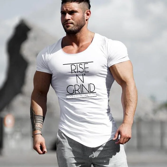 Men\'s Slim Fit Fashion Irregular Hem T-Shirts Summer Cotton Breathable Sportswear Gym Bodybuilding Fitness Short Sleeve Shirts