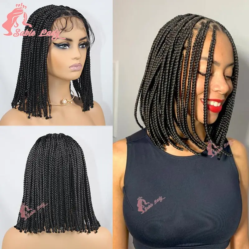 Synthetische volle Spitze kurze Bob Zöpfe Perücke für schwarze Frauen Bob geflochtene Perücken knotenlose Box Zöpfe Lace Front Perücken Cornrow Perücken 10''