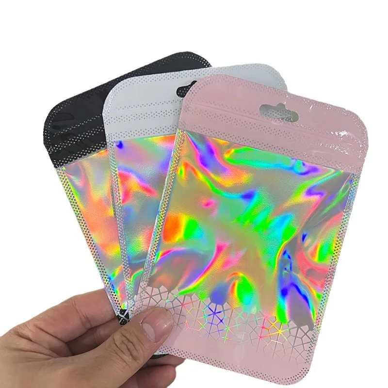 50Pcs Translucent Smell Proof Mylar Bags Resealable Odor Proof Bags Holographic Packaging Pouch Bag with Clear Window for Food