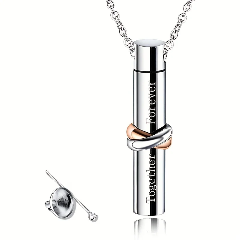 Infinity Cylinder Cremation Jewelry Urn Pendant Necklace for Women Men Memorial Lockets Stainless Steel Urn Necklace