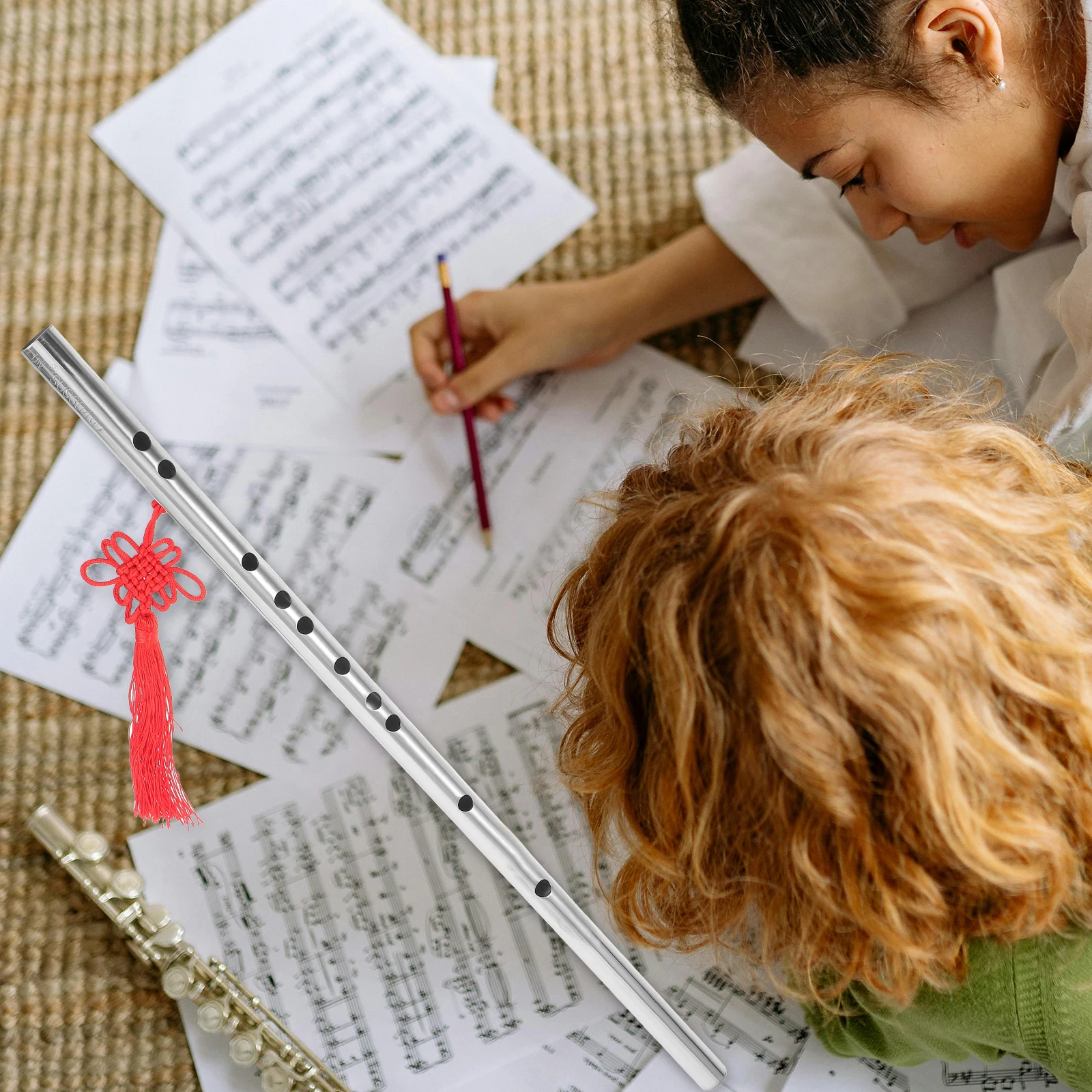 

1 set 1 Set Stainless Steel Flute Lightweight Durable Chinese Style Flute For Beginners Students Portable Musical