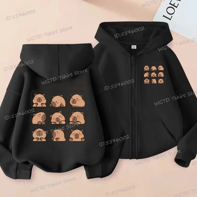 Cartoon Capybaras Print Kids Clothes Capybara Lover Soft Zipper Hoodie Coat Baby Girls Boys Outerwear Zipper Hoody Jacket
