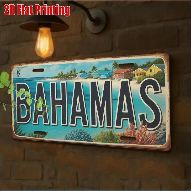 [] Impressão plana 2D, 1 peça, placa de metal vintage, sinal decorativo e placa 29,97 cm x 14,99 cm, sinal de alumínio das Bahamas, casa de