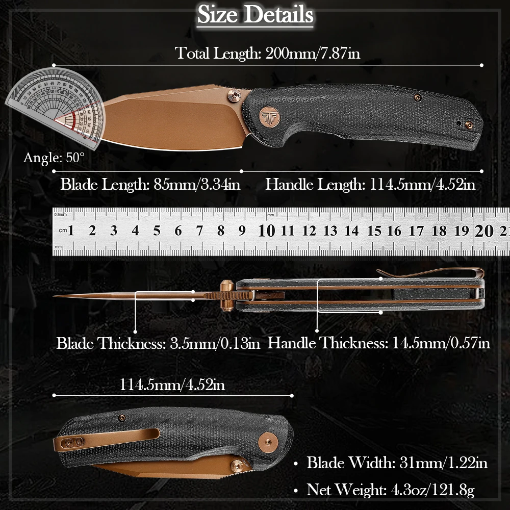 TRIVISA Pocket Utility Hornet-BM EDC Knife for Men 14C28N Blade Micarta Handle Hunting  Camping Fishing Outdoor Survival Cutting