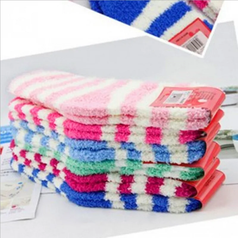 4pairs/Lot Winter Keep Warm Coral Fleece Fashion Sweet Candy Colors Baby Socks Boy/Girls Socks