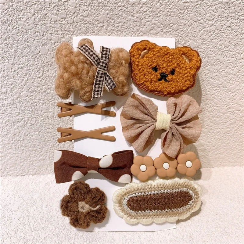 9Pcs Cute Korean Bear Bow HairClips Baby Girls Knitted Hair Clip Toddler Bowknot Hairpin  Antislip Hair Clip Kids