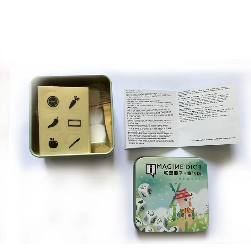 DIY Dice Story Dice Board Game Telling Story Family Puzzle Game Imagine  Gift  Metal Box
