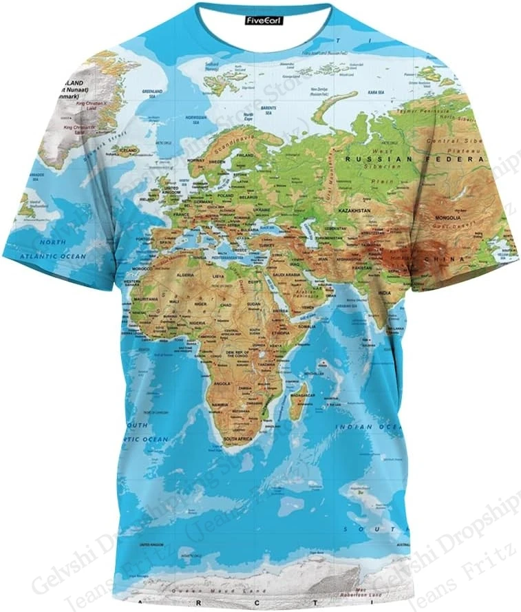 Novelty Map 3D Print Graphic T-shirt Men Women Fashion O-Neck Short Sleeve Tops Tees Street Plus Size Tshirt Mens Clothing New