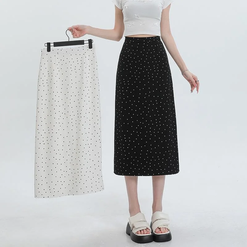 白水玉ミディスカート レディース Sサイズ 秋 スリット Aライン シフォン ハーフスカート ハイウエスト ビジネス ホームウェア