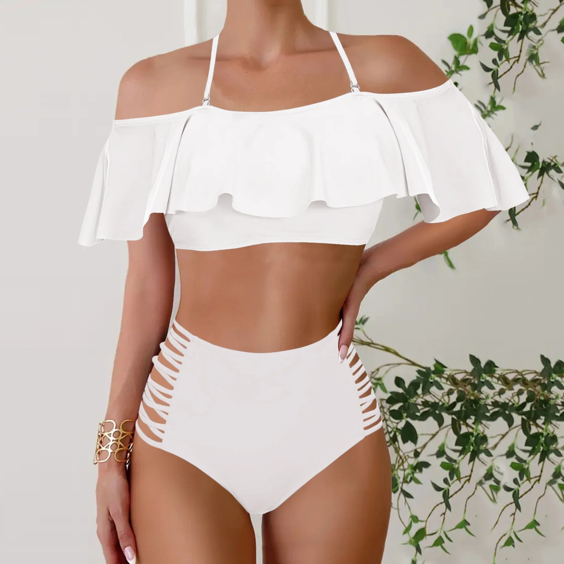 Damen-Tankini-Set mit tropischem Aufdruck – dehnbare, nicht transparente Badebekleidung mit Shorts mit hoher Taille, Bikini, Sommer-Strandbekleidung