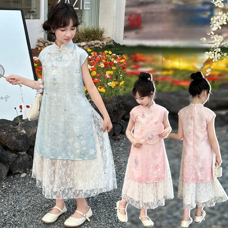 Mädchenrock, Kinderkleidung, China-Stil, Kinder, Seide, Batikdruck, Cheongsam-Kleid, lässig, einfach, täglich, 2025, Sommer, neu – Detail 2