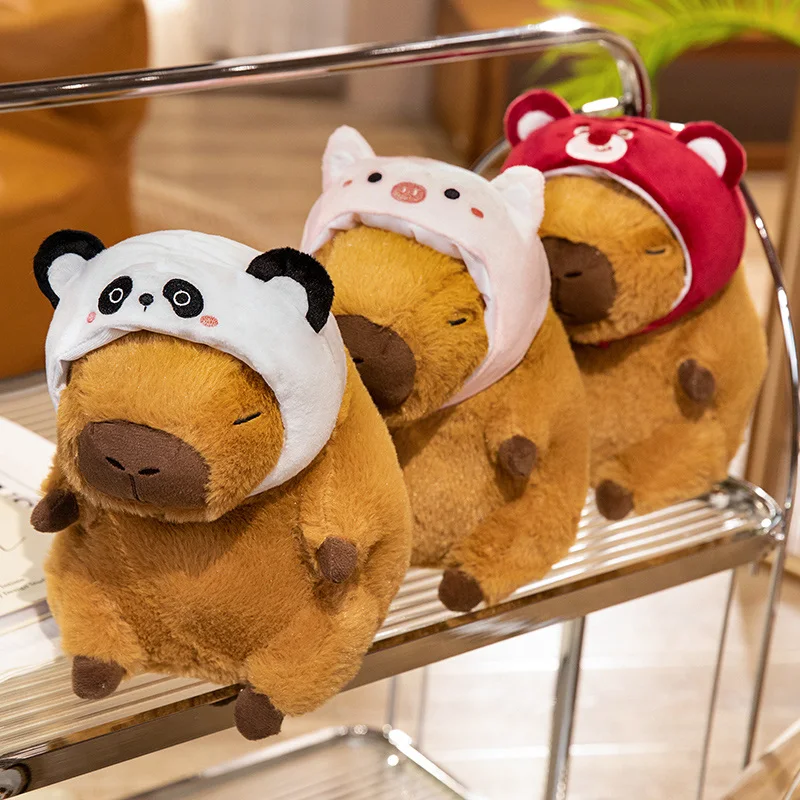 25/35cm Cute Capybara With Bear Panda Pig Orange Headband Plush Toys Lovely Animal Pillow Stuffed Soft Dolls for Birthday Gift