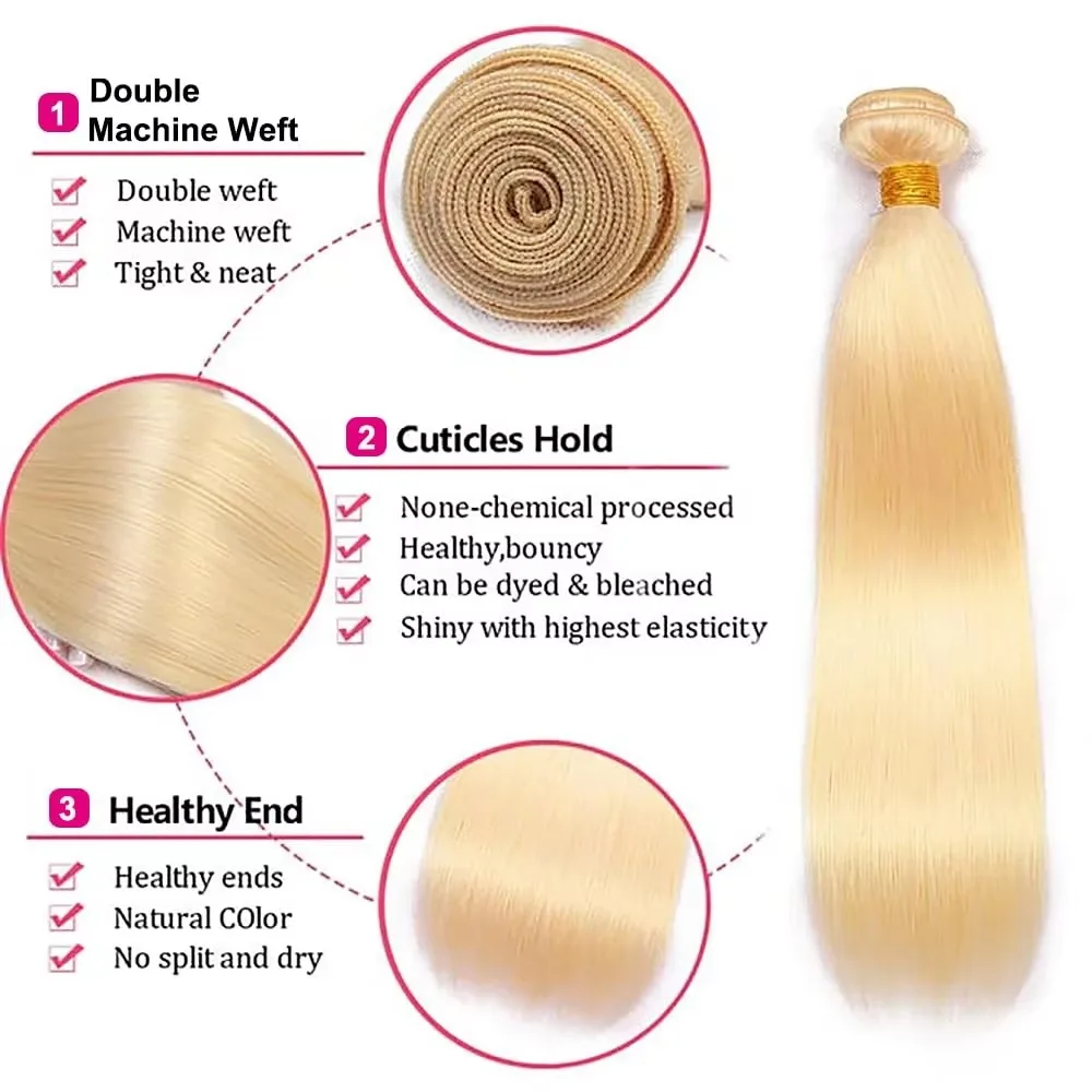 1 3 4 Bundles 613 Blonde Human Hair Bundles Virgin Raw Human Hair Bundles Brazilian Unprocessed Weaving Straight Hair Extensions 26 28 30 Inch