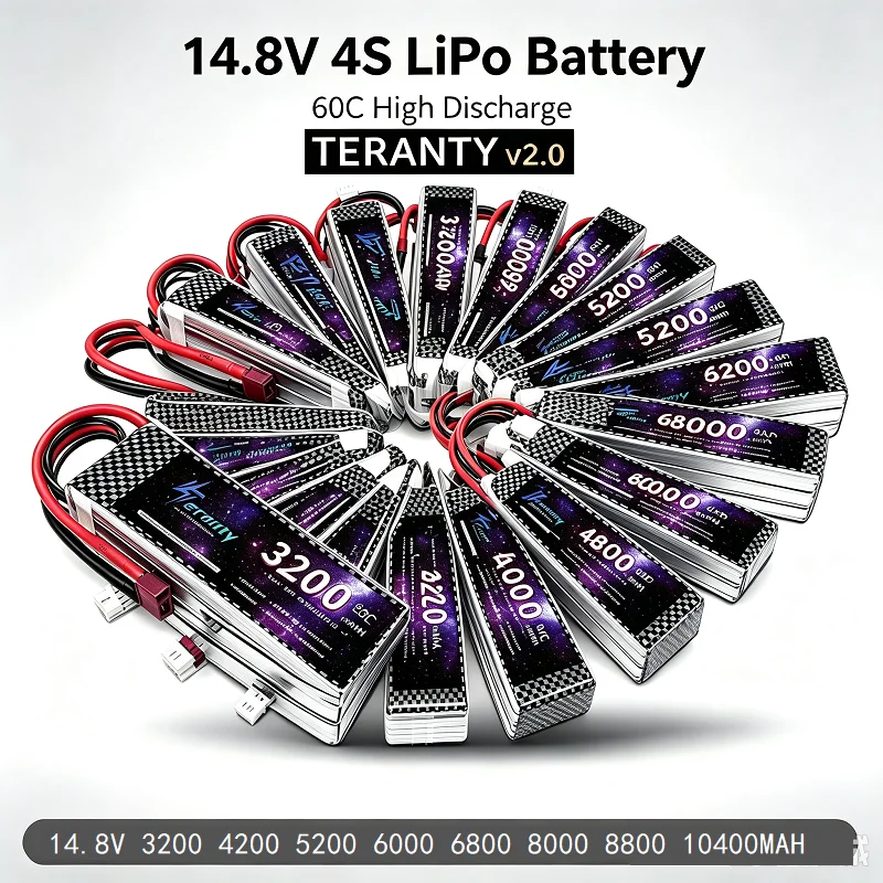 TERANTY v2.0 4S 14.8V LiPo Battery 60C 3200/4200/5200/6000/6800/8000/8800/10400mAh RC Drone Car Aircraft Lithium Battery