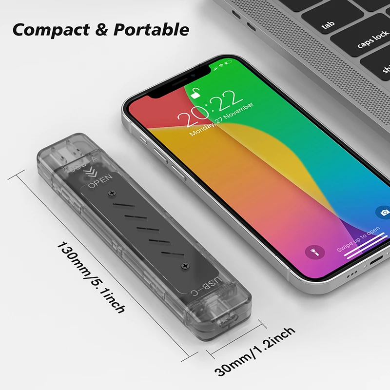 M.2 NVME PCIe NGFF SATA SSD Type-C USB Dual Head Case Transparent 10Gbps PCI-E M2 SSD Dual Protocol External Hard Disk Box