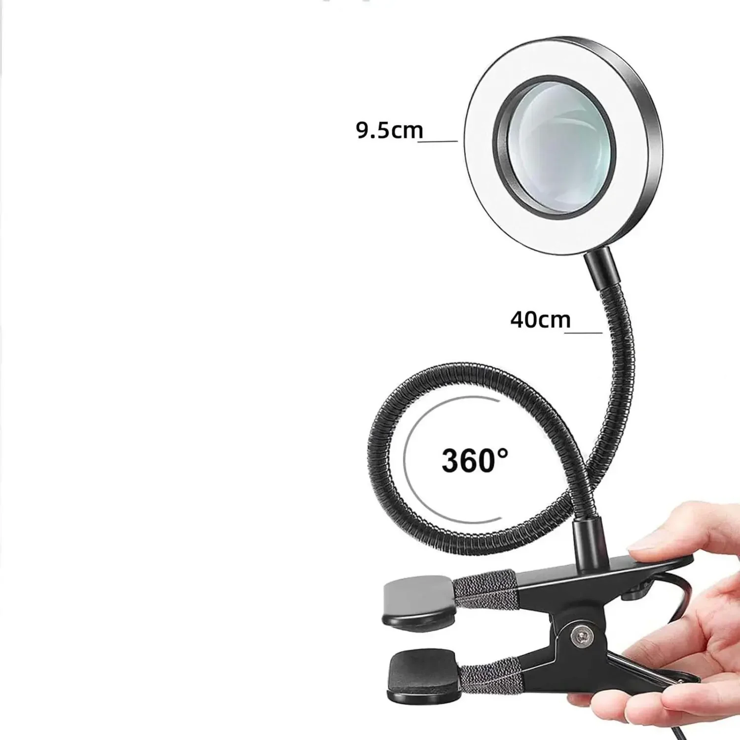 10X Clip Magnifying Glass with Lamp Pattern Embroidery Manicure Eyelash Special Lamp Special Beauty Salon Black and White Silver