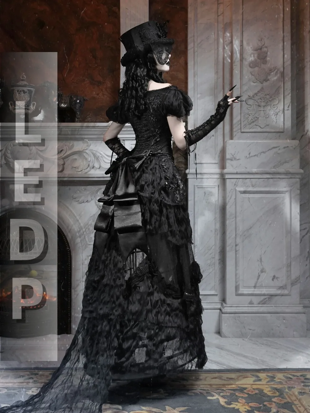 IMU Blood Supply Love God Vintage Palace Long Skirt Florals Patch Court Luxury Gothic Black Elegant Tail Ball Gown Skirt Hallowe