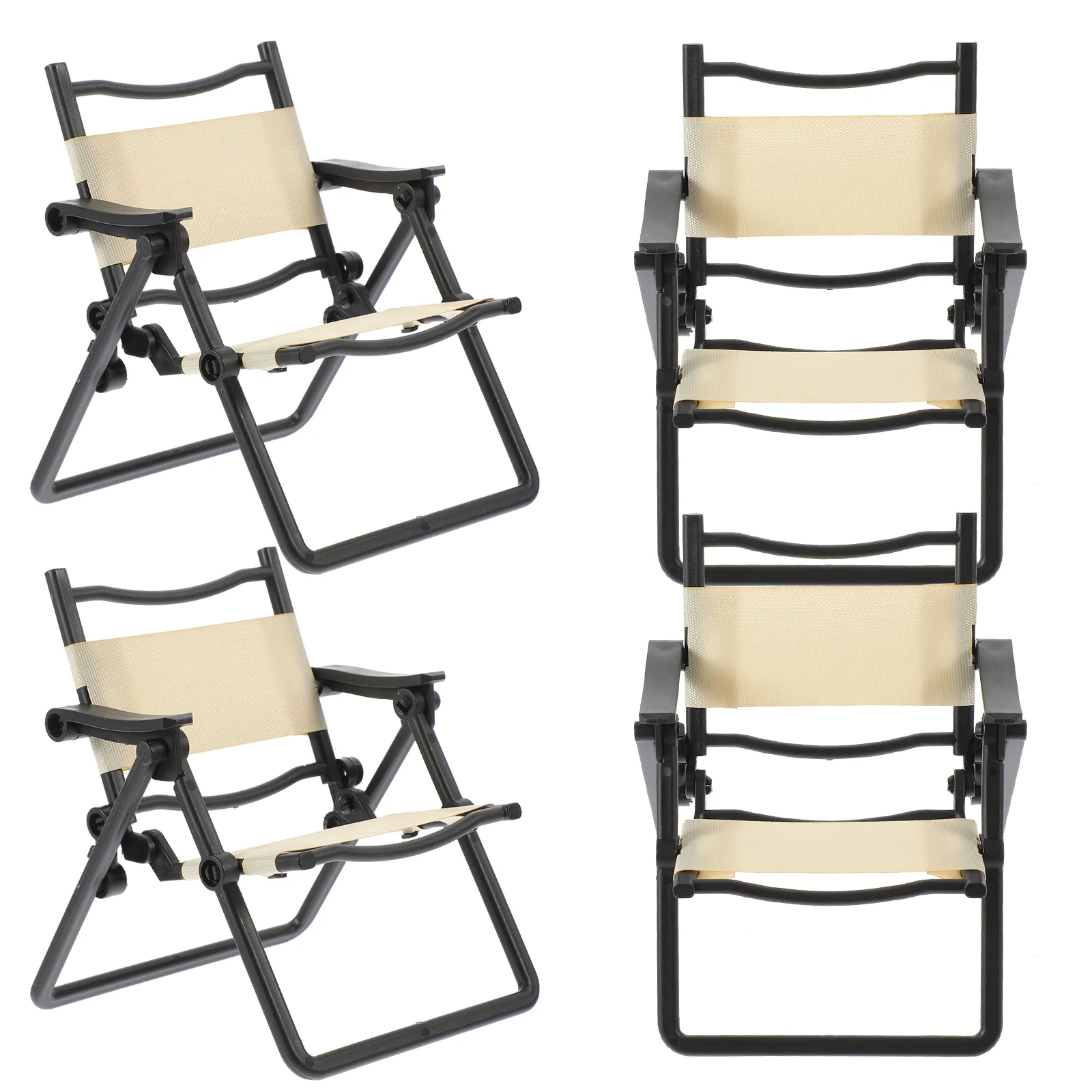 4 Pcs Mini Folding Chair White Miniature Beach Chairs for House Decor Easy Storage Safe Material Toy Furniture