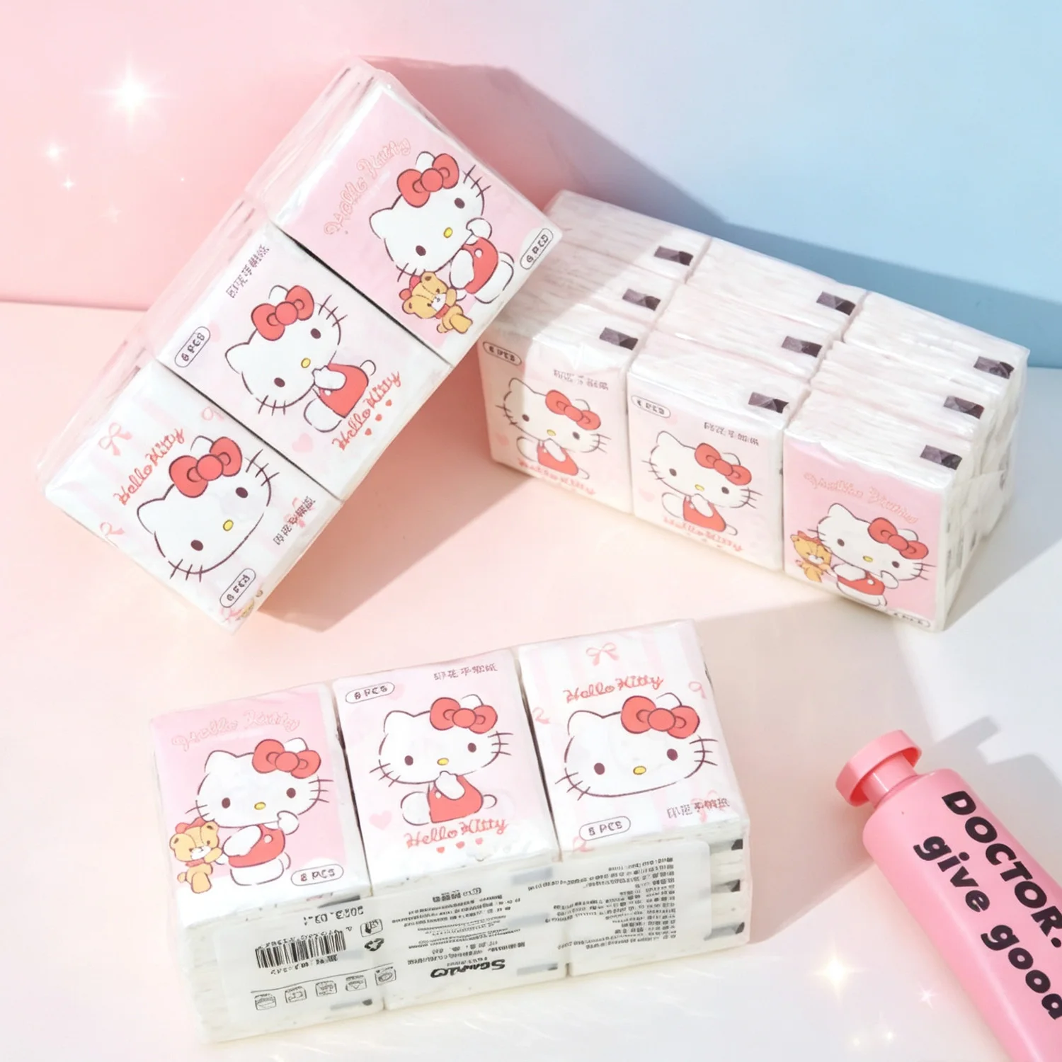 Hello-Kitty-Servietten mit Aufdruck, niedliches Charaktermuster, einzeln verpackt, Papiertücher für unterwegs, zum Essen, für den täglichen Gebrauch, als Geschenk. – Detail 5