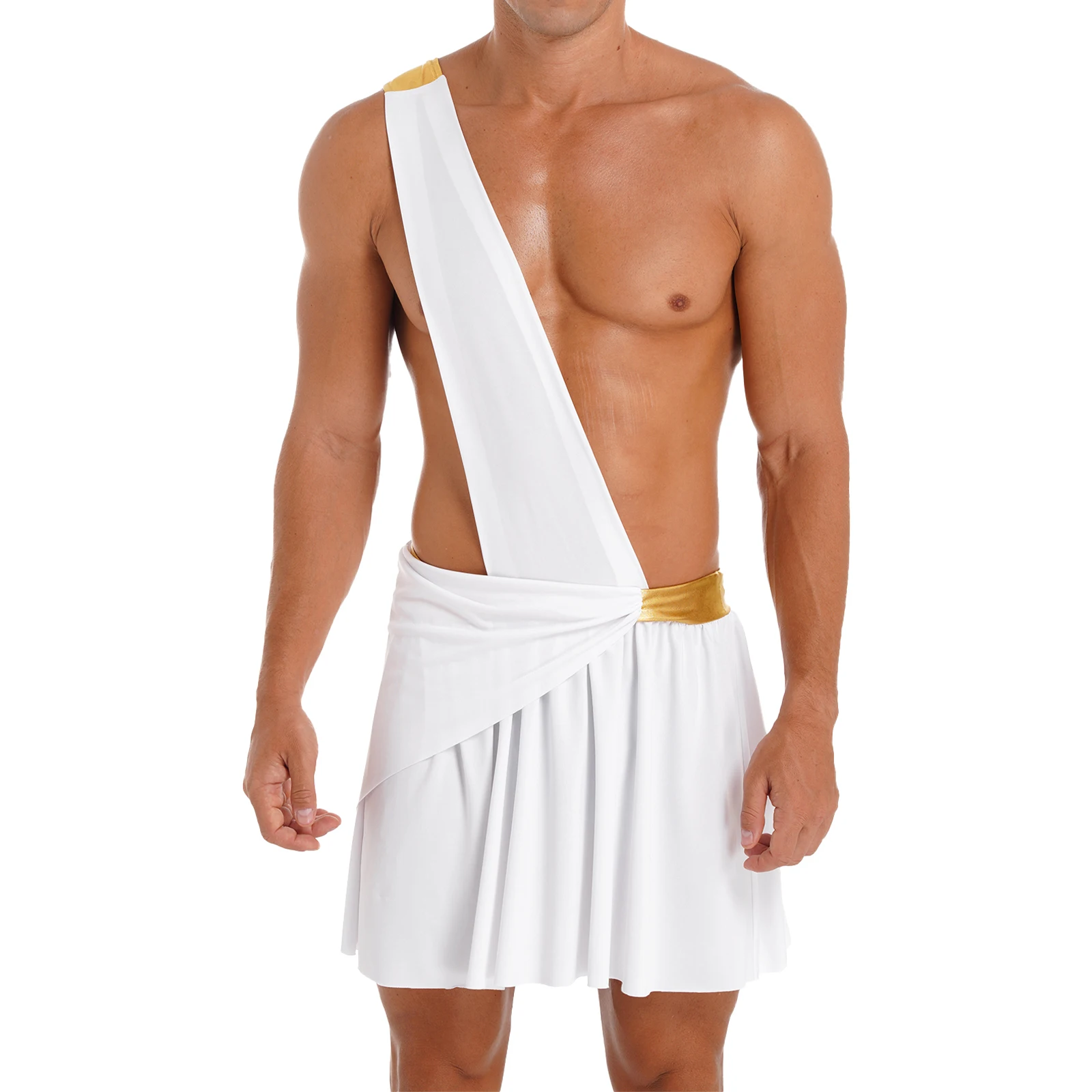 Men\'s  Ancient Greek God Halloween Party Costume Cosplay One Shoulder Strap Skirts Knight Warrior Theatrical Performance Outfit