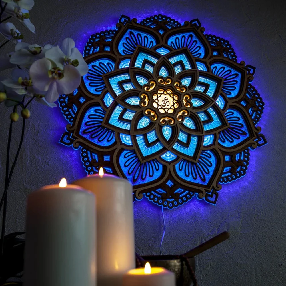 LED Night Light Mandala Yoga Room Nightlights Wooden Hanging Carved Multilayered LED Lamp Photography Gifts Home Decoration