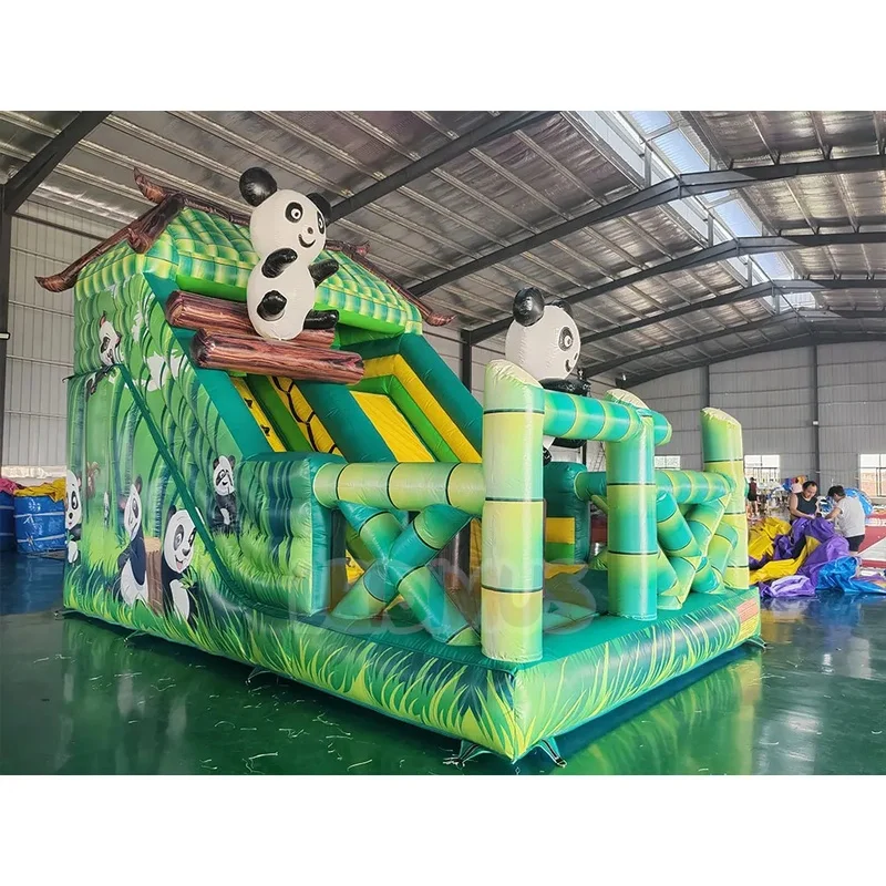 Commercial Inflatable Dry Slide Bounce House for Kids Outdoor Party Panda Theme Inflatable Slide Bouncy Castle Jumper