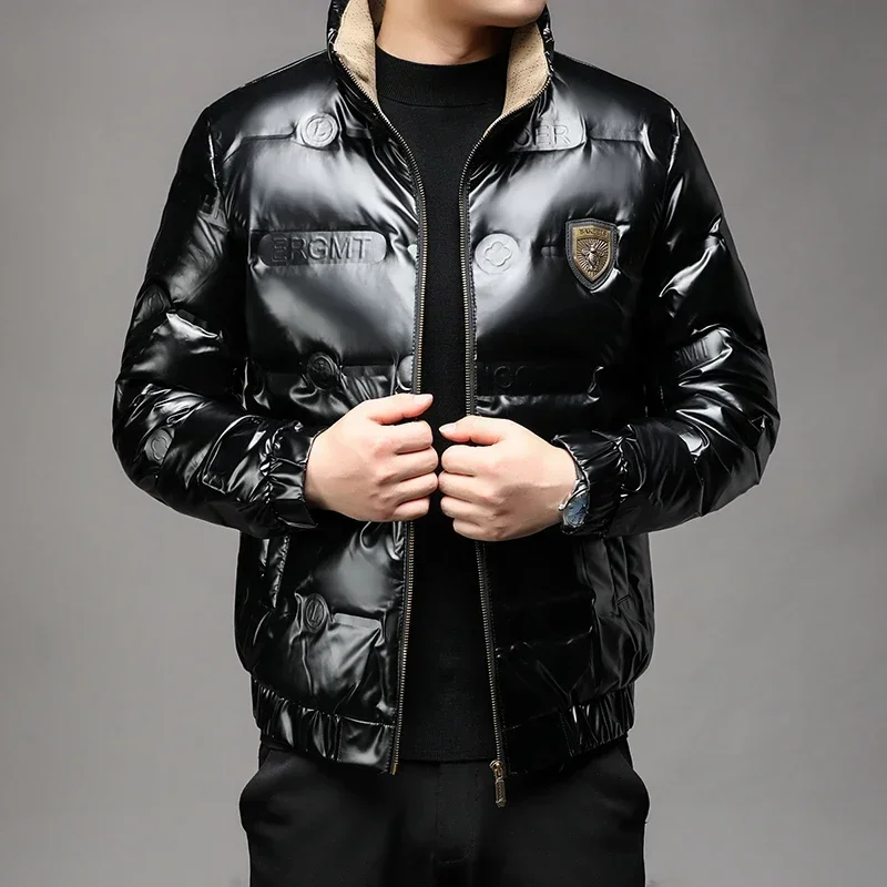 Men's Stand Collar Down Jacket Shiny Wash-Free White Duck Down Warm Jacket Short Fashion Coat New Clothes