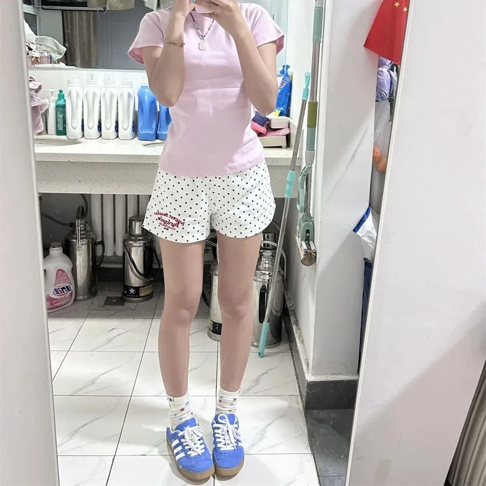 Vintage Dot Shorts Women Slim Elastic High Waist Pajama Harajuku Mini Shorts Streetwear Fashion Summer Street Style Y2K Shorts