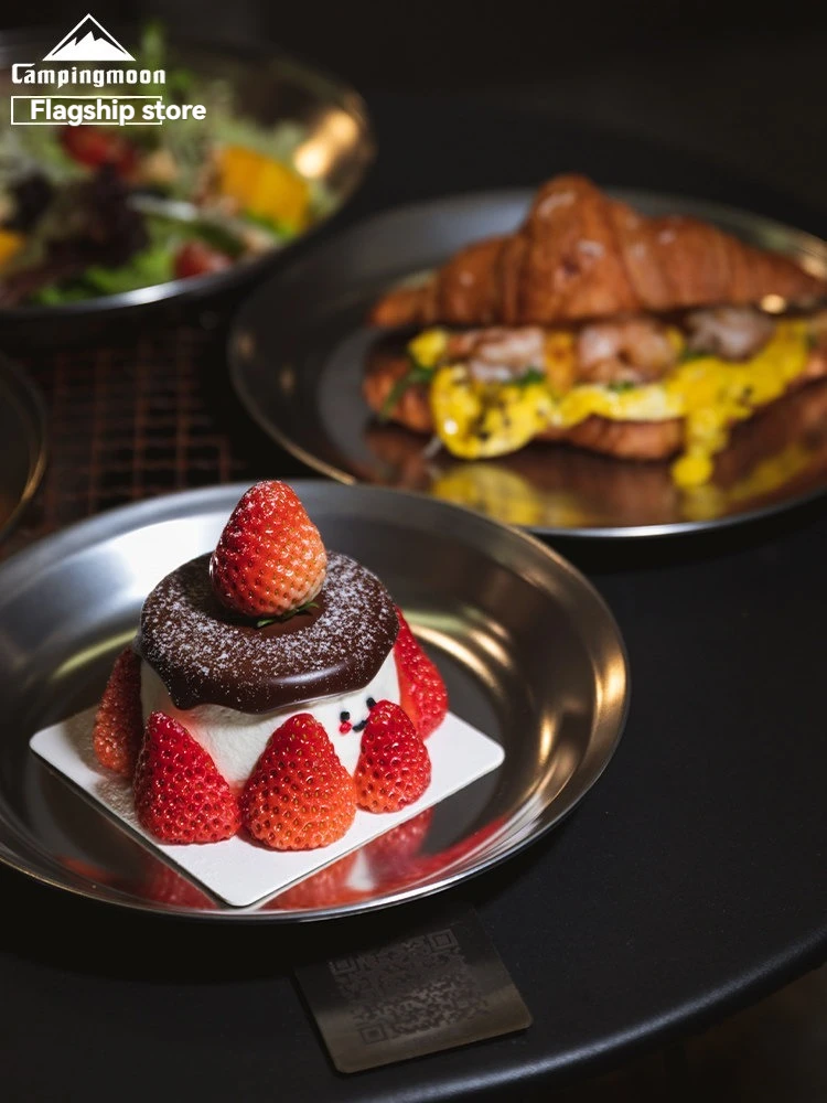 

CAMPINGMOON Большая тарелка для кемпинга S397, портативная, из нержавеющей стали, для фруктов, многофункциональная, для стейков, для использования на природе