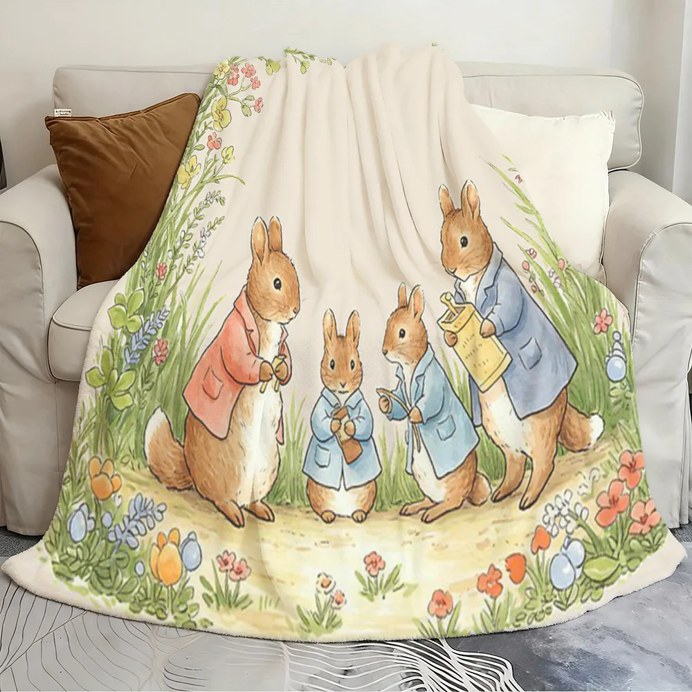 Ultra Soft Bunny Rabbit Spring Flannel Throw Blanket Cozy Home Decor Decorative Couch Gift for Cottage Garden Nursery Accent
