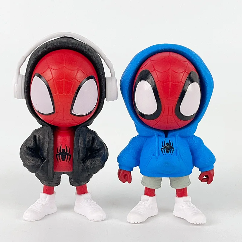 6Pcs/set 9CM New Anime Marvel Spider-Man kawaii Q version Action Figures PVC Model ornament Car decoration Toys doll Gifts