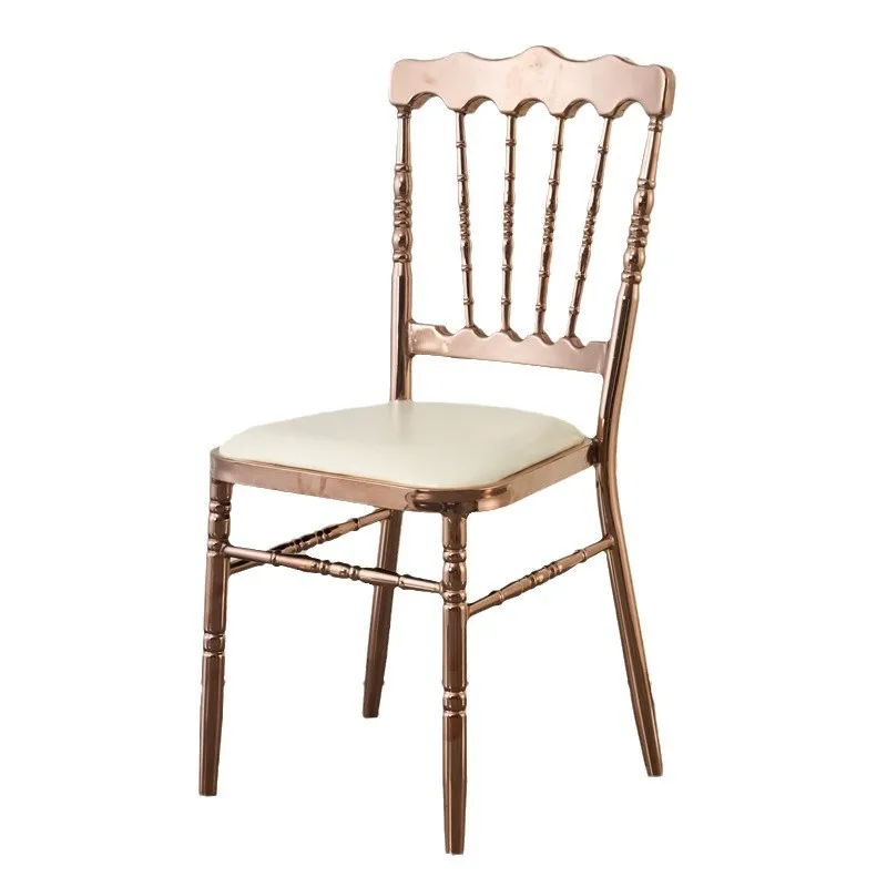 

#Metal Castle-Style Napoleon Dining Chair with Leather Upholstery for Wedding Restaurant Hotel Use