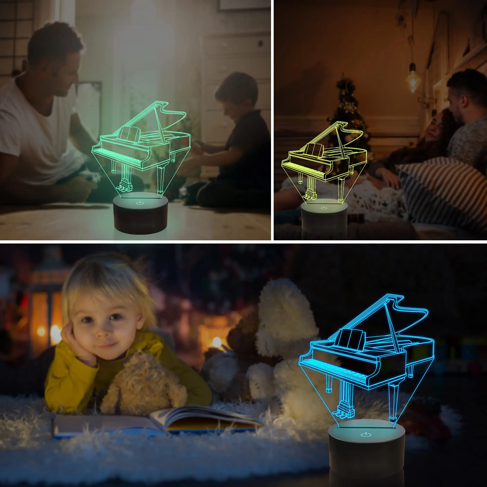 เปียโน Night Light, 3D ภาพลวงตาโคมไฟ LED 16สีเปลี่ยน,amazing เป็นทางเลือกสำหรับเครื่องดนตรี Shop Home Party Decor