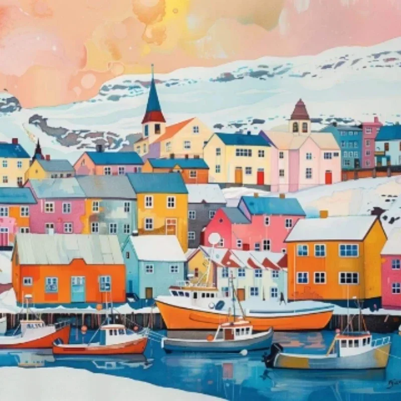 1000Pcs Cardboard Jigsaw Puzzle, Vibrant Colorful Fishing Village Scenery Puzzle, Home Decor Wall Artwork