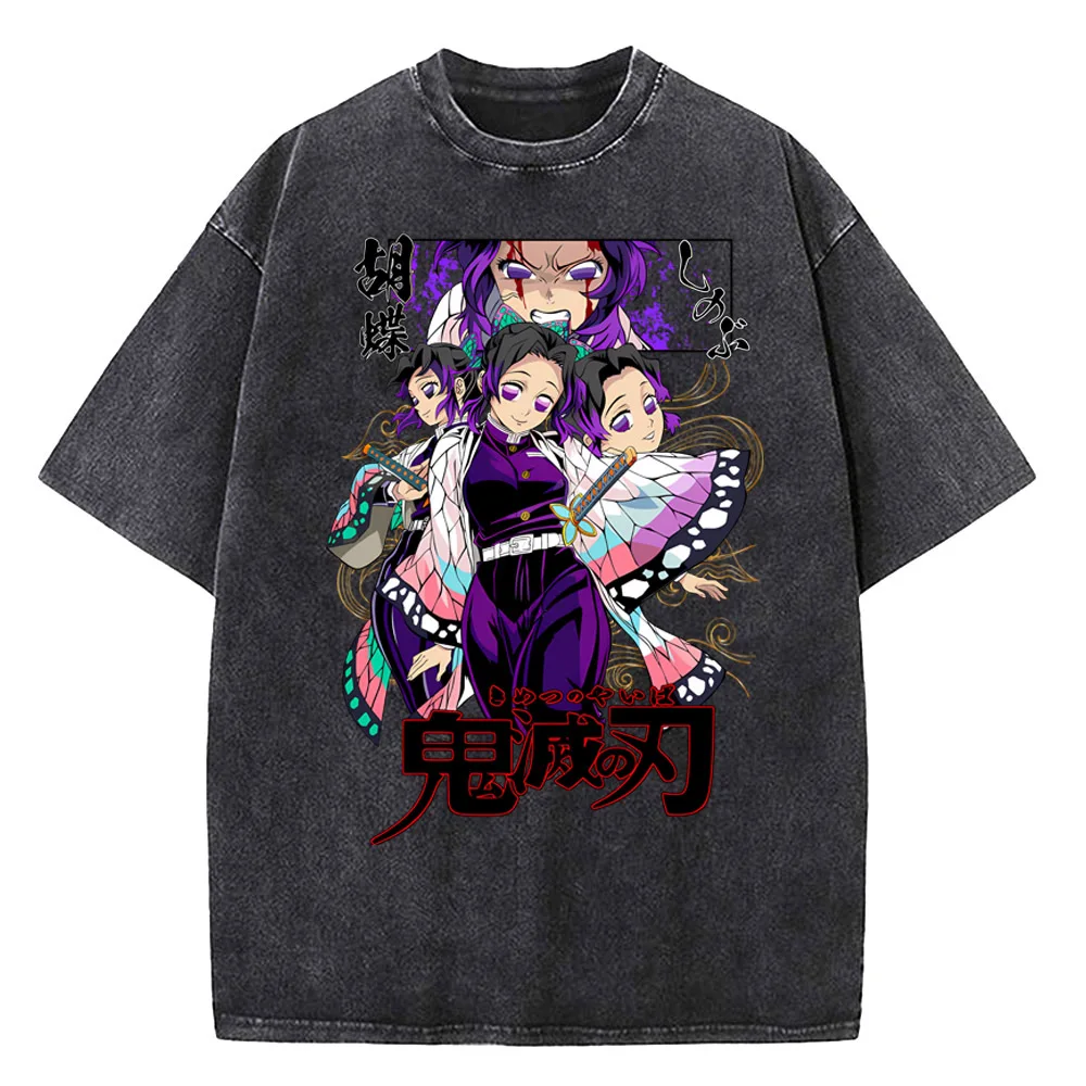 Anime Movie 'Demon Slayer' Unlimited Castle Washed T-shirt Printed T-shirt Fashion Anime Enthusiast Short Sleeve