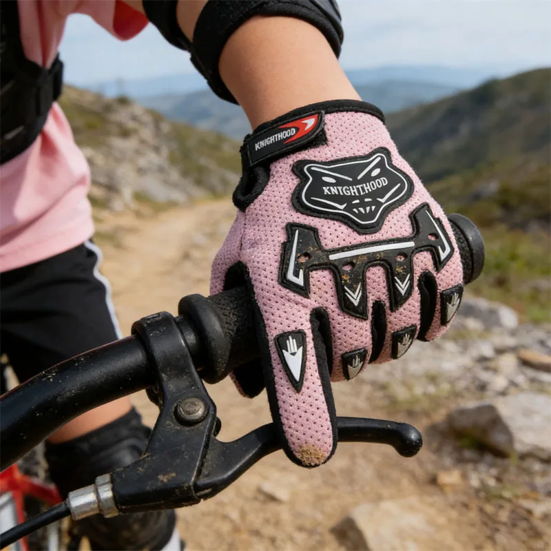 Children Kid Summer Full Finger Motorbike Gloves Soft Leather Anti-Impact Gloves for Moto Motocross Cycling Outdoor Sports Items