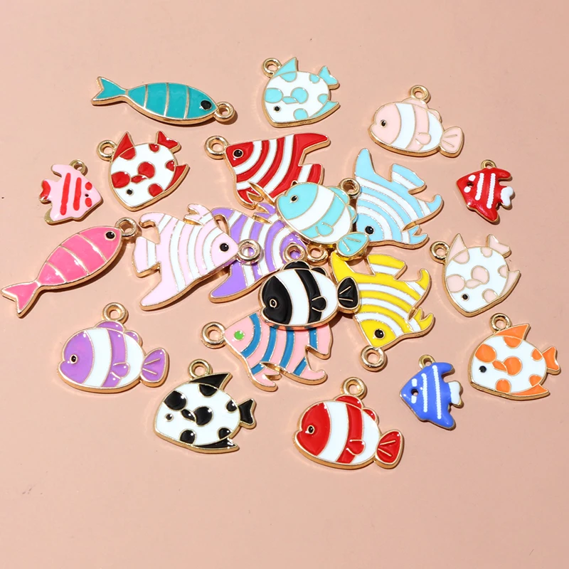 20pcs Enamel Fish Charms Pendant for Earrings Necklace Bracelet Findings Alloy Metal DIY Jewelry Making Accessories