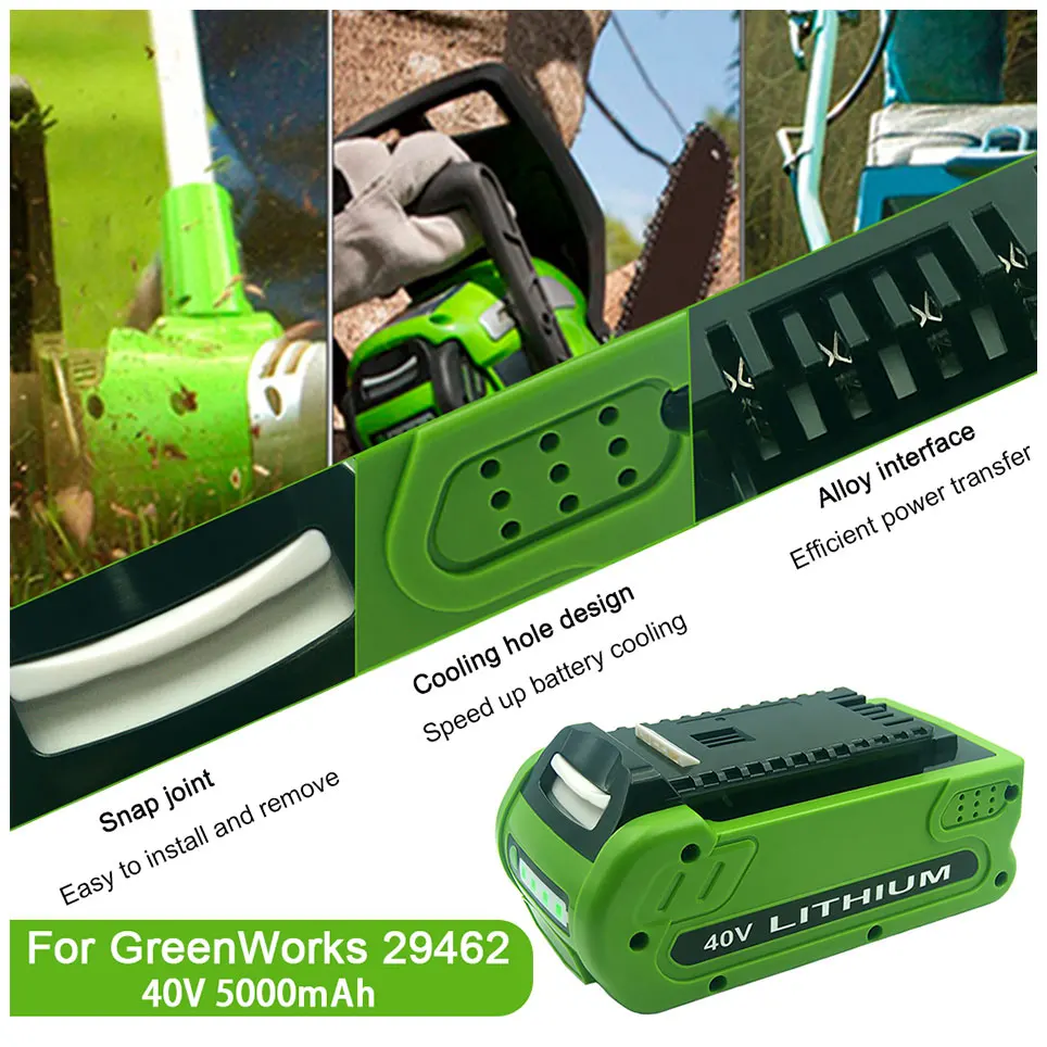 For GreenWorks 29462 40V 6000mAh Rechargeable Battery For 29462 29472 29282 G-MAX Replacement Lawn Mower Power Tools Battery