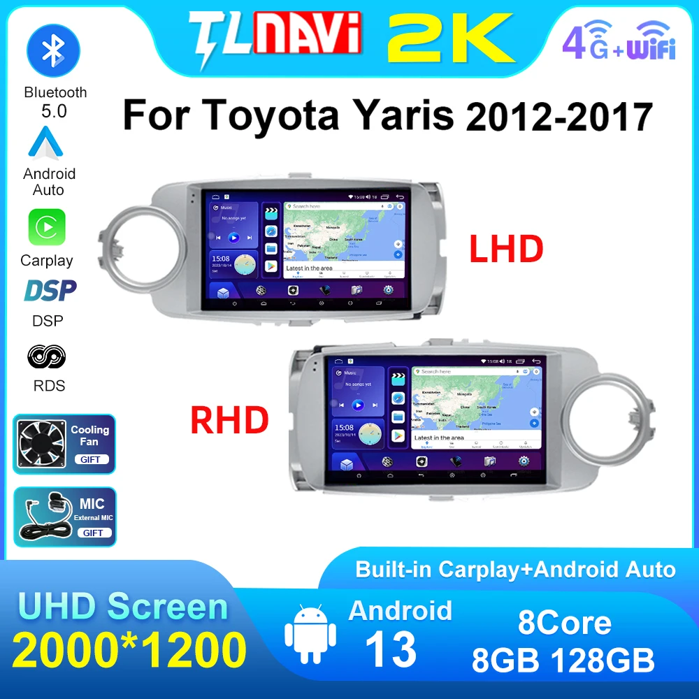 8Core 2K Android Auto For Toyota Yaris 2012 2013 2014 2015 2016 2017 GPS Navigation Car Radio Multimedia Player Carplay