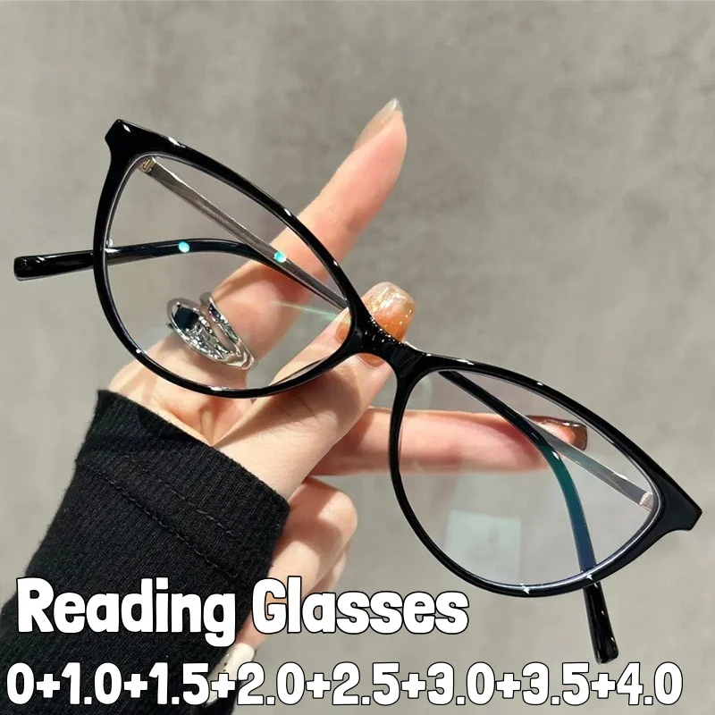 

Korean Version High Definition Reading Glasses Women Fashion Cat Eye Presbyopia Glasses Ultralight Metal Frame Eyewear Diopter